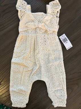 Jessica Simpson Cream Eyelet Knot Front Jumpsuit Romper